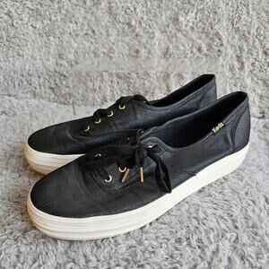 Keds Women's Triple CVO‎ Metallic Lace Up Twill Platform Sneakers Size 9.5 Black